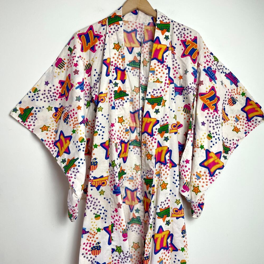 Vintage Kimono‎ Robe Kidcore Colorful Dopamine Dressing Festival Whimsical Retro